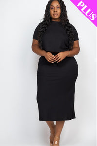 Let's Chill  Ribbed Solid Top & Midi Skirt Set