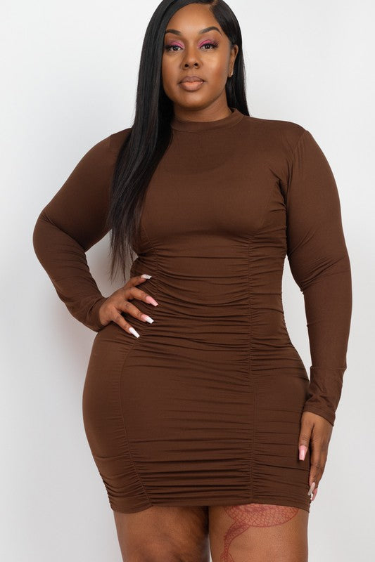 Twisted Ruched Long Sleeve Bodycon Dress