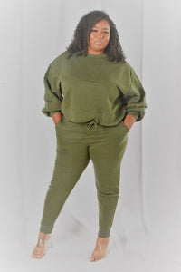 Balloon Sleeve Sweatshirt & Sweatpants Set