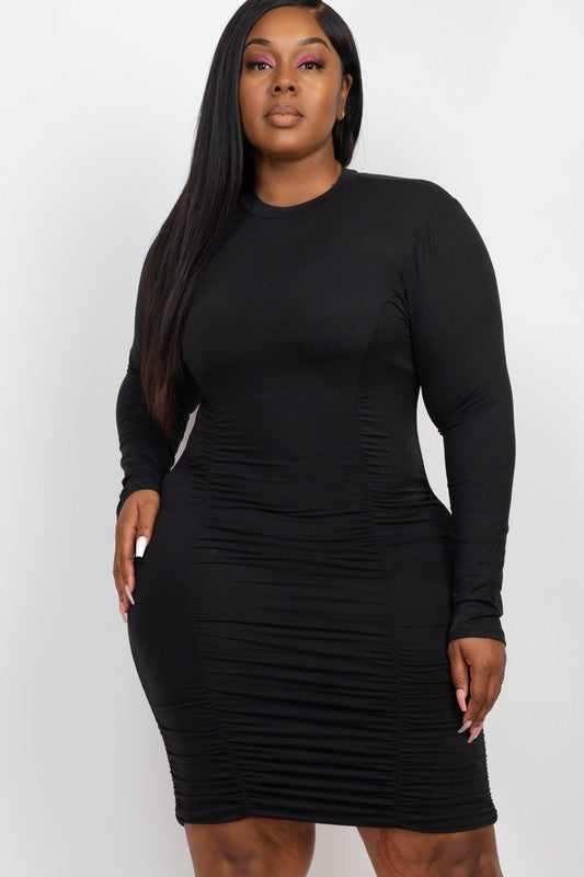 Twisted Ruched Long Sleeve Bodycon Dress